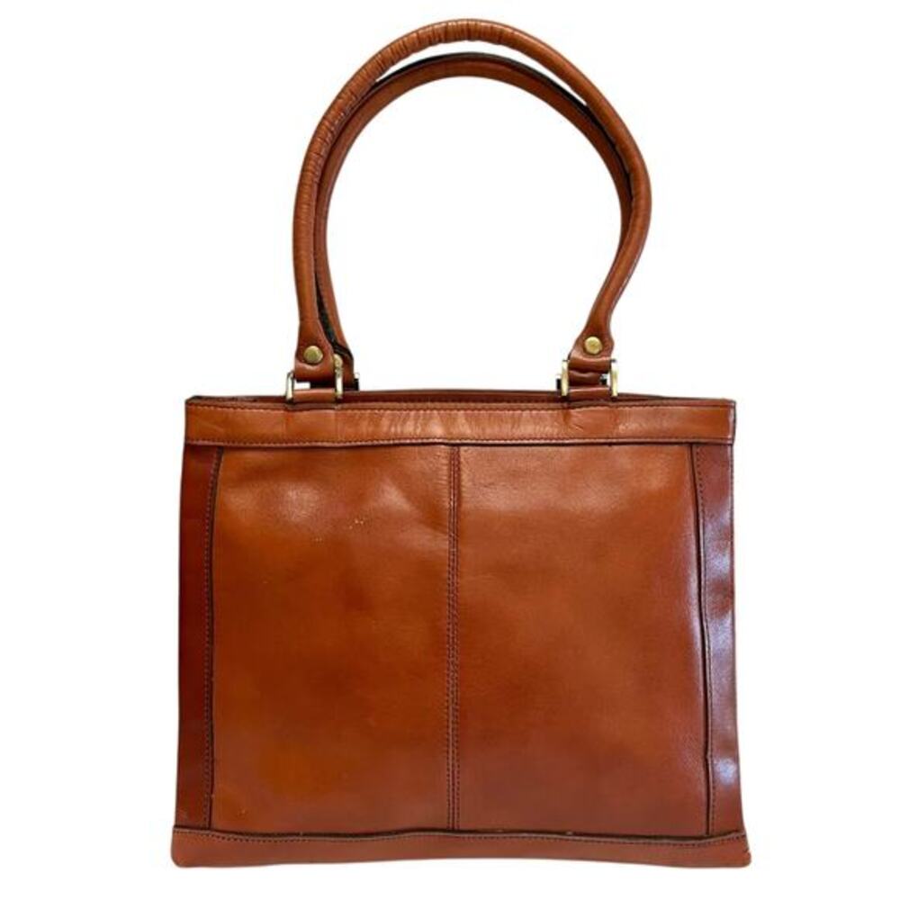 Vintage Charisma Cognac Brown Leather Triple-Entry Accordion Satchel Bag Handbag